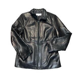 Calvin Klein Women's Black Leather Jacket Size Medium Soft Mock Neck